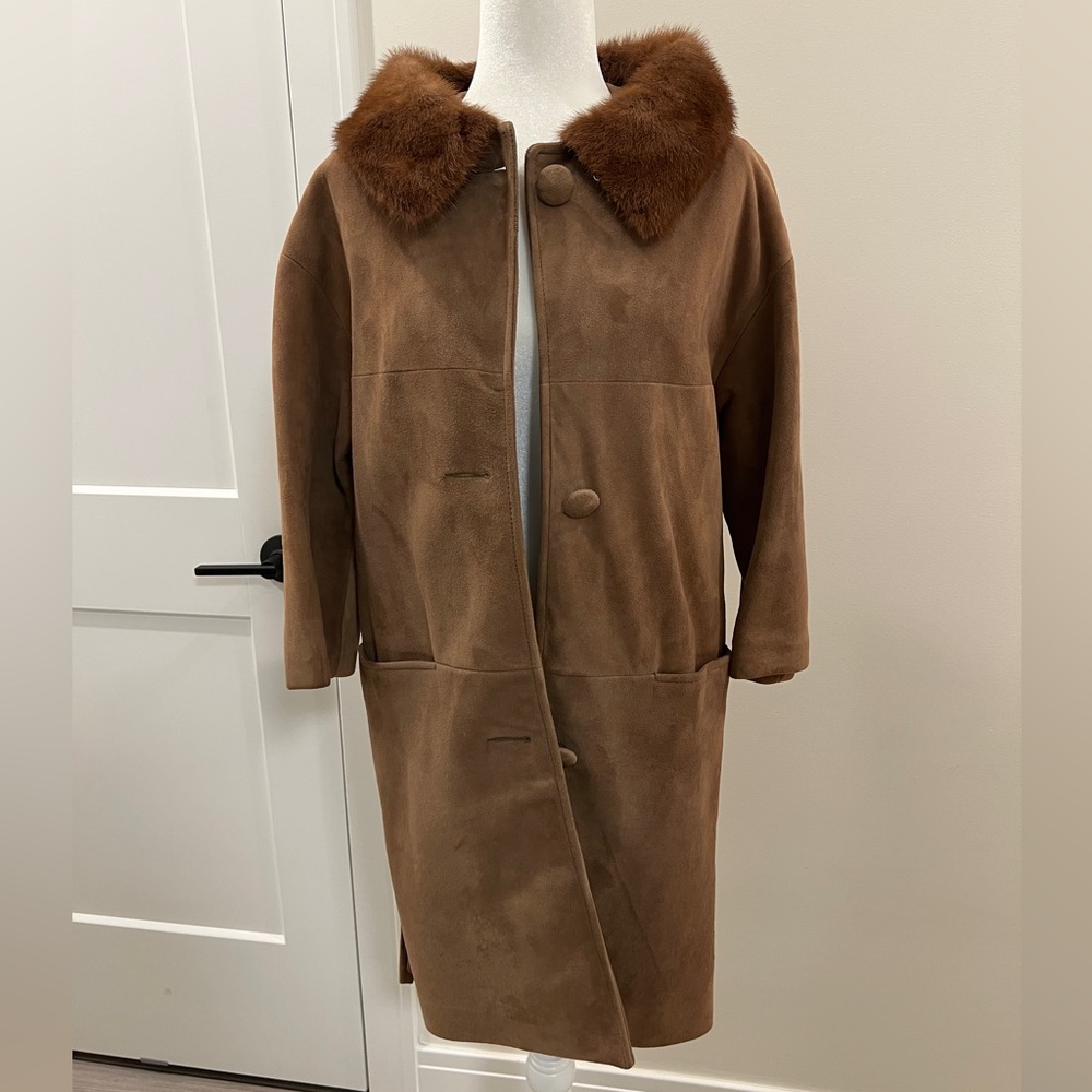 Vintage Suede with real fur collar lady jacket